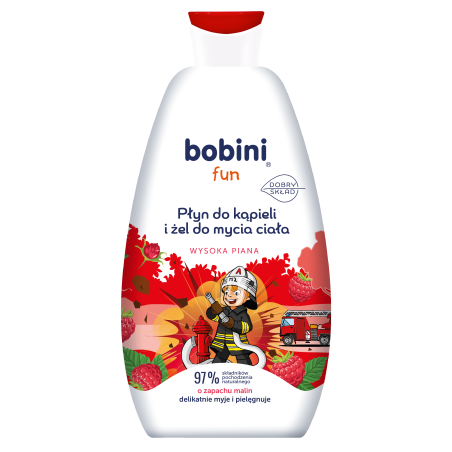 BOBINI Fun Płyn do kąpieli i żel do mycia Wysoka piana o zapachu malin 500ml